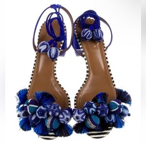 Aquazzura blue multicolored tasseled sandals 37